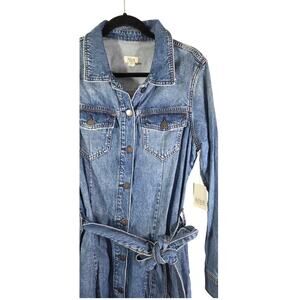 a.n.a denim‎ dress button up front waist belt jean med wash NWT